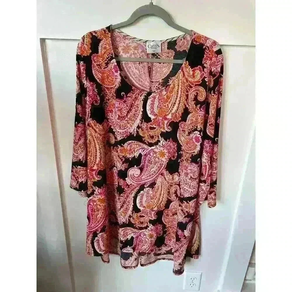 Carol's Boutique Plus-Size Boho Paisley Geometric Colorful Tunic, sz XXL